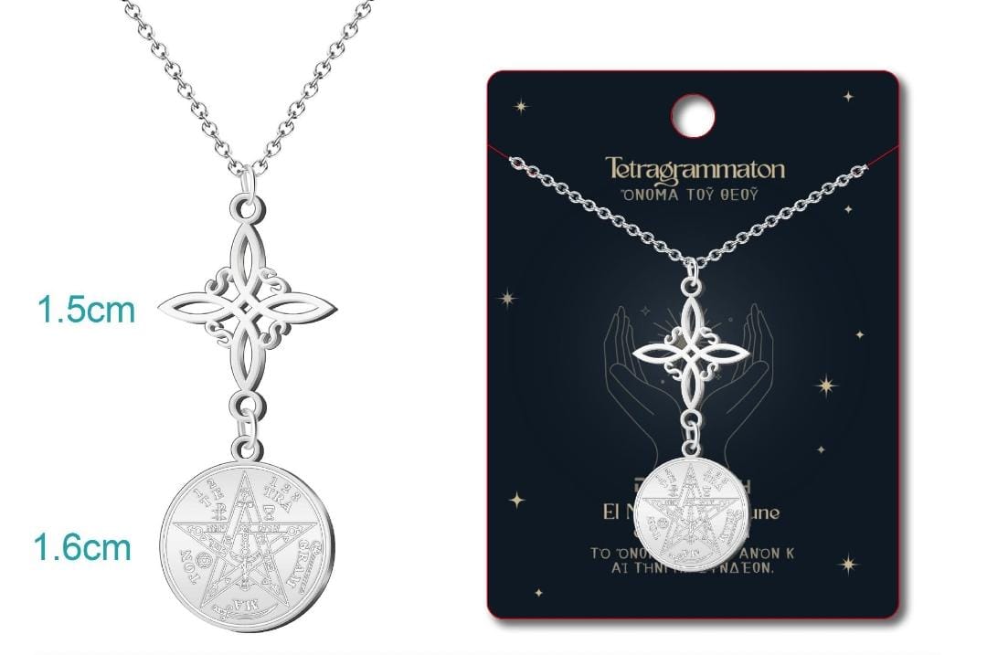 Colgante Doble Protección – Nudo de Bruja y Tetragrammaton